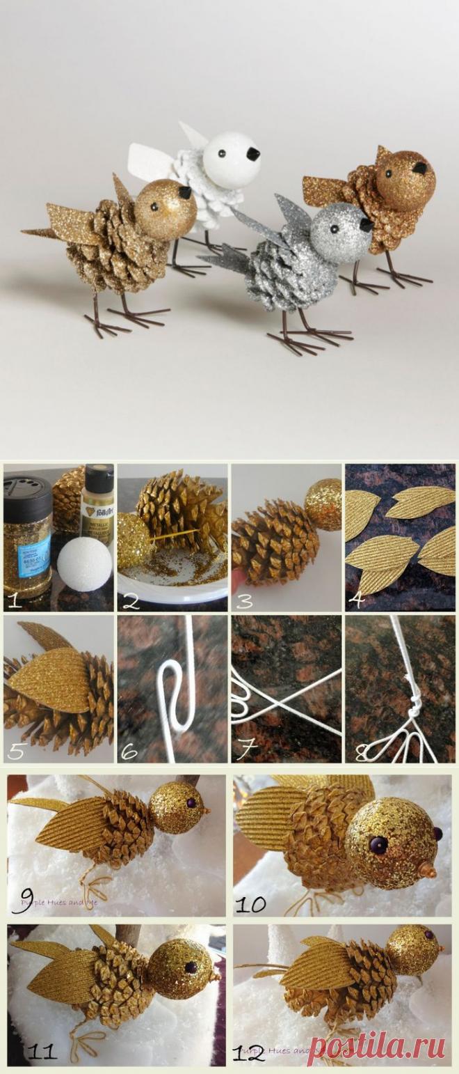 Птички из сосновых шишек. Мастер-класс.
