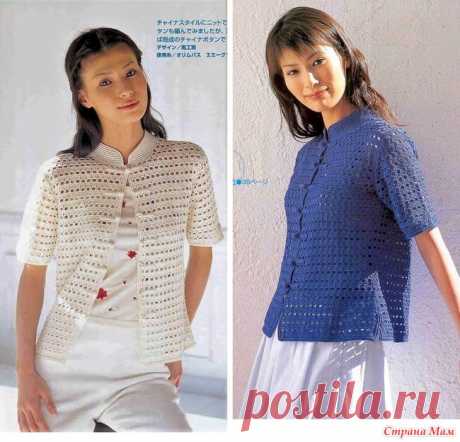 Ажурный жакет с воротником стойка. Крючок. 3822_let`s_knit_series 2000