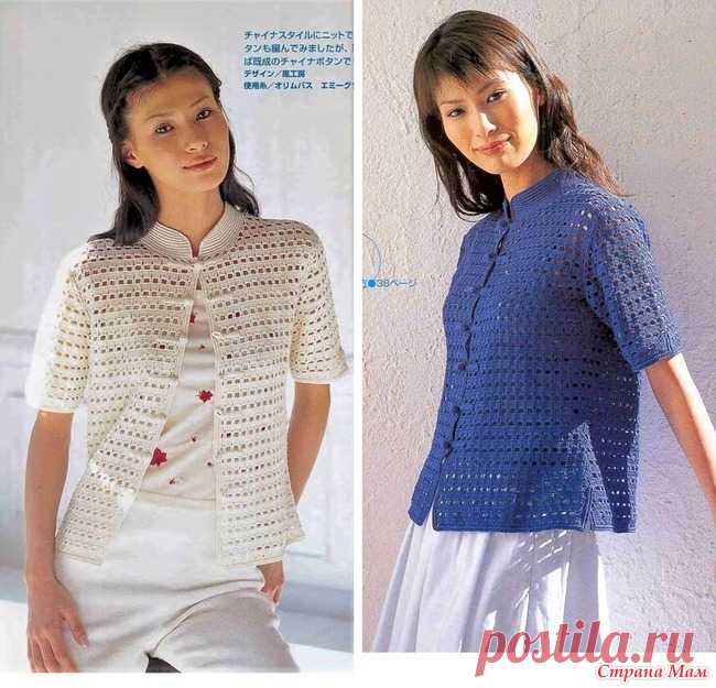 Ажурный жакет с воротником стойка. Крючок. 3822_let`s_knit_series 2000