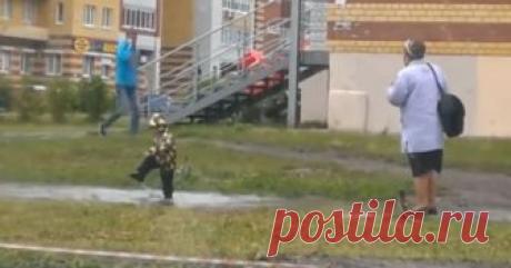 Бабушка с внуком гуляли, а тут лужа. Давно я так не смеялась!
