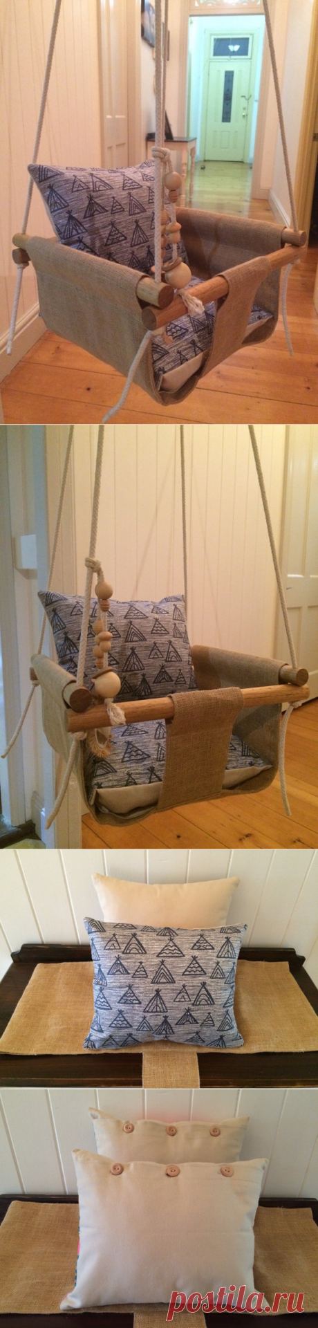 Handmade Burlap Baby Swing Toddler Swing or Kids Swing and