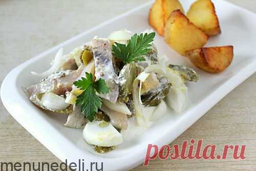 Рецепт салата с сельдью и маринованным огурцом / Меню недели