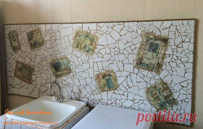 Кухонный фартук из старой плитки в стиле прованс