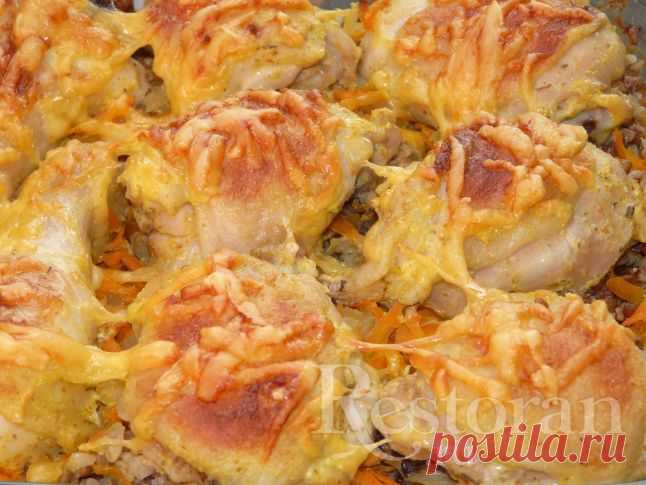«Быстрый ужин» - греча с куриными ножками под сыром