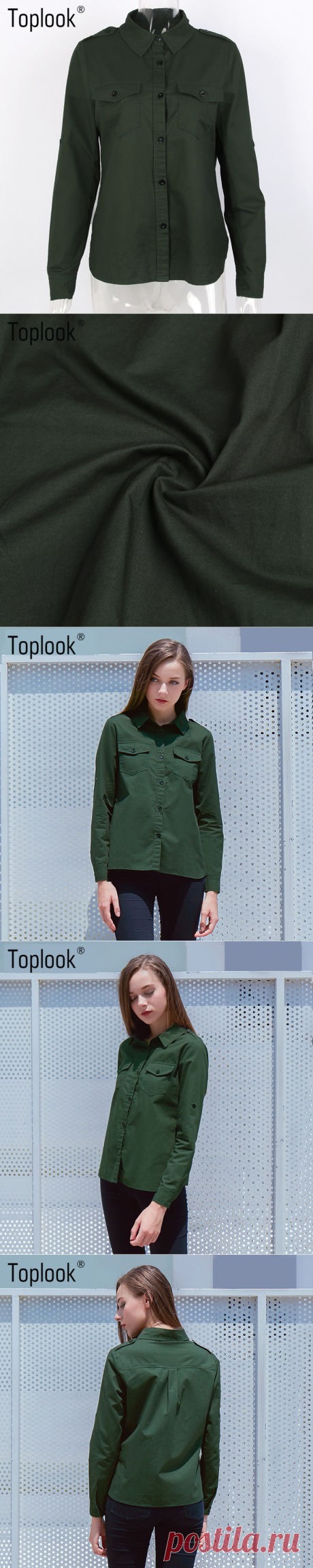 Toplook карман куртки Блузки для малышек Для женщин; коллекция 2017 г.; на осень зиму темно зеленый топы с длинными рукавами отложной воротник Винтаж Рубашки для мальчиков женский купить на AliExpress