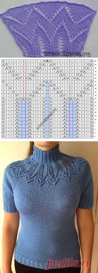 узор спицами 574 &laquo;круглая ажурная кокетка&raquo; | каталог вязаных спицами узоров