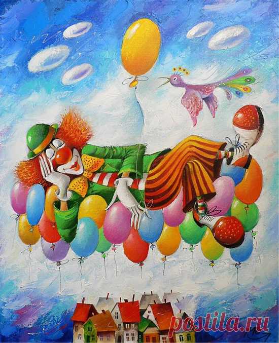The symbol of the circus - clowns - paintings by Yuri Matsik - ego-alterego.com