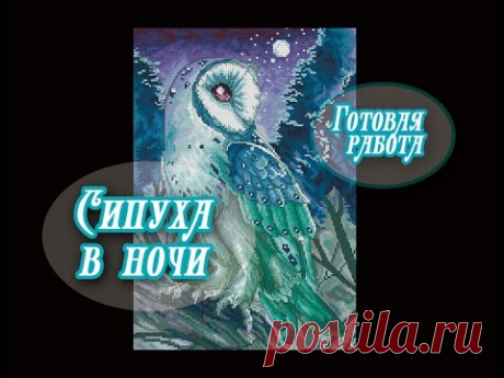 Вышивка крестом: "Сипуха в ночи" - готовая работа