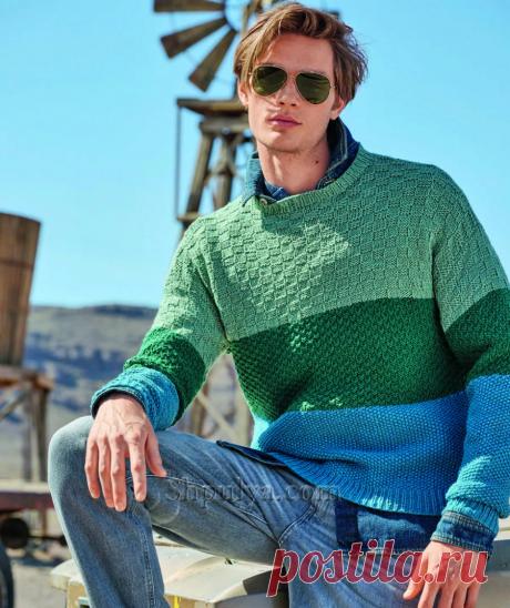 Вязаный мужской пуловер со структурными узорами — Shpulya.com - схемы с описанием для вязания спицами и крючком