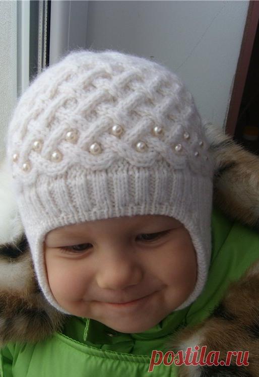 Шапочка для мальчика — жемчужная зима