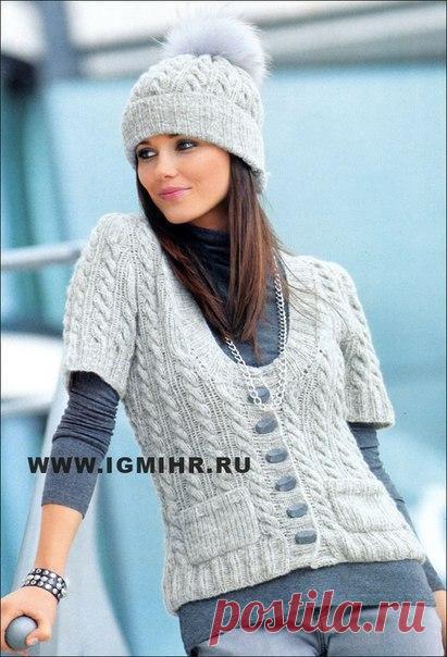 Очень красивые жакет и шапочка спицами.