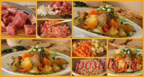 ЖАРКОЕ
Состав:
мясо (свинина - шея или вырезка) - грамм 250-300
картофель - 8-10 крупных шт.
морковь - 2 больших
лук репка - 1-2 шт.
соль, перец, специи по вкусу.
Приготовление:
Лук порезать кубиком, немного обжарить на раст. масле в жаровне, добавить мясо нарезанное средним кубиком, посолить и поперчить. при желании добавить любимые специи. Тушить около 10-15 мин. Картофель и морковь порезать так же средним кубиком, выложить к мясу. Добавить немного воды и тушить до готовности, периодически а