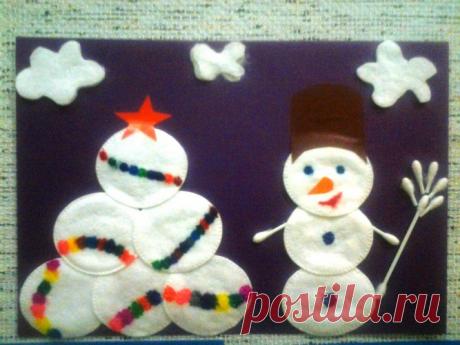 Идеи для зимних аппликаций с использованием ватных дисков — Поделки с детьми