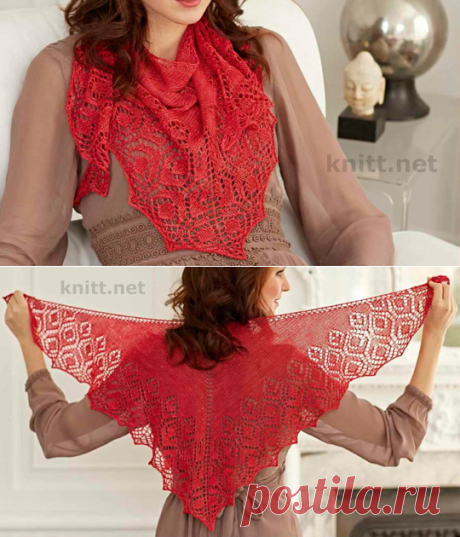 Вязаная ажурная шаль Red Orchid - knitt.net | Все о вязании