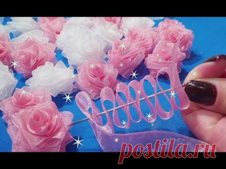 DIY-MINI ROSINHAS DE ORGANZA RÁPIDA DE FAZER!!FÁCIL E LINDAS!!!^^