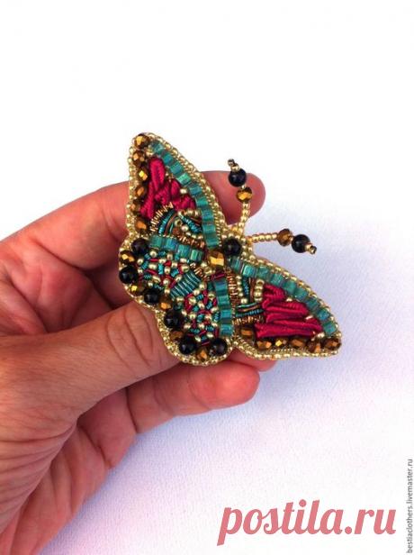 Купить Брошь бабочка &quot;Бордо&quot; - бабочка, брошь, ночь, Вышивка бисером, вышитая брошь