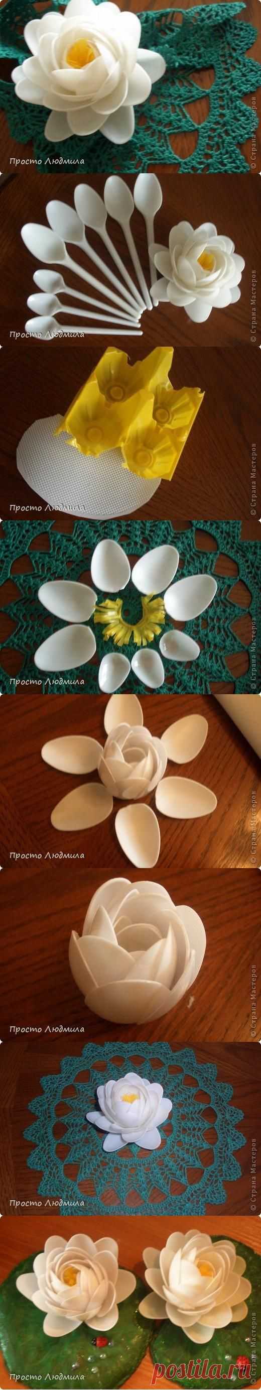 DIY Кувшинка Цветок из пластиковых  Ложкек | www.FabArtDIY.com