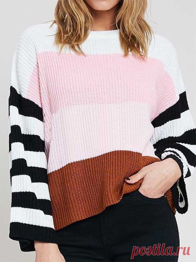Langarm Gestreift Lässig Gestrickt Shirts & Blusen&Shirts – glamtome