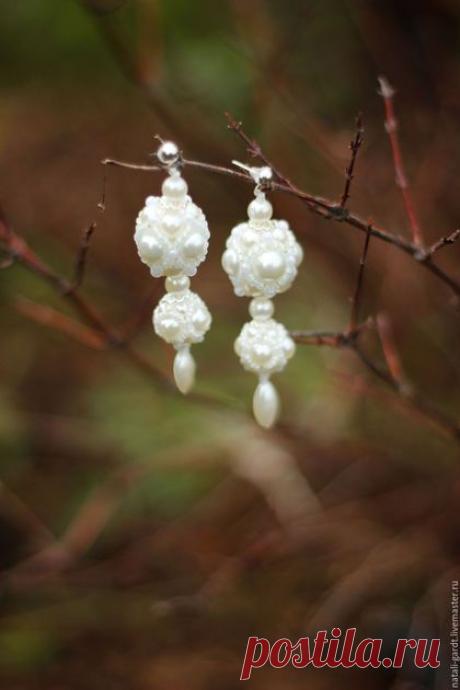 Купить Серьги свадебные из бисера - белый, серьги ручной работы, серьги на свадьбу, серьги для невесты