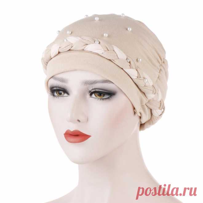 309р-Женщины бисовые косы Шляпа Мусульманский Раффл Рак Химиотерапия Beanie Turban Wrap Cap – купить по низким ценам в интернет-магазине Joom