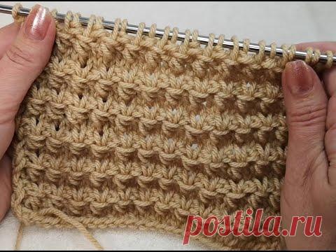 Необычный узор УЗЕЛКИ на объемных горизонтальных дорожках спицами И Узор ВАФЛИ спицами для теплых вещей, детских штанишек
