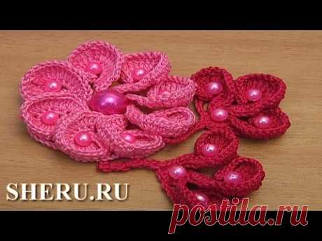 Вязание бутона из трех лепестков Урок 48 Irish Lace Tutorial .