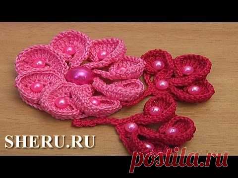 Вязание бутона из трех лепестков Урок 48 Irish Lace Tutorial .