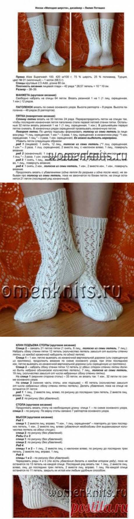 Носочки спицами «Мелодия шерсти»