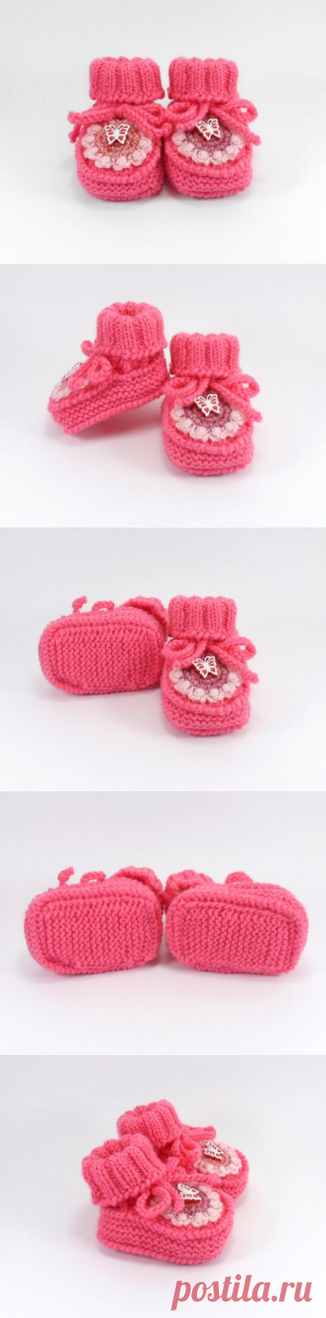 Hand Knitted Baby Booties with Crochet Flower от SasasHandcrafts