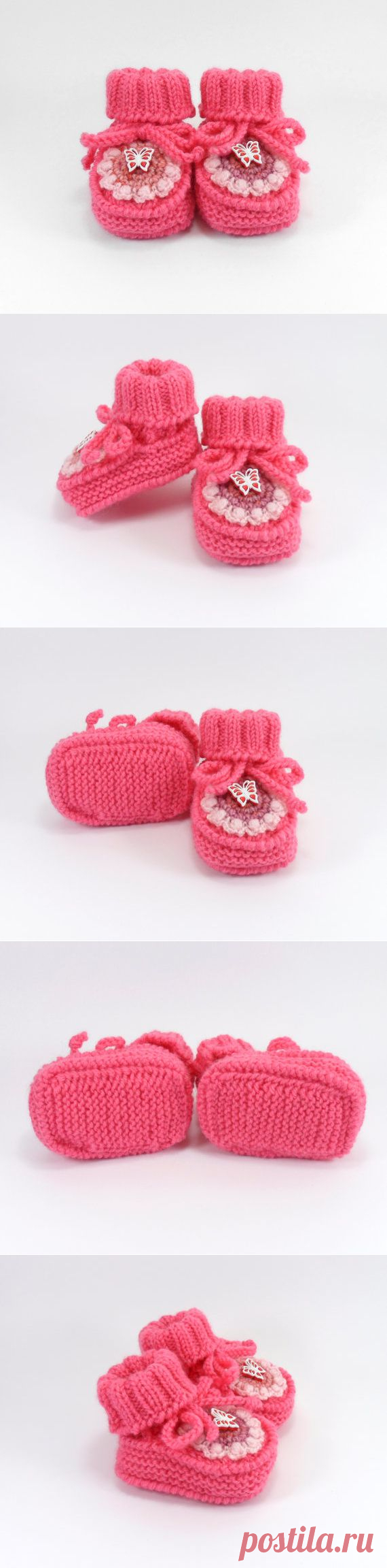 Hand Knitted Baby Booties with Crochet Flower от SasasHandcrafts