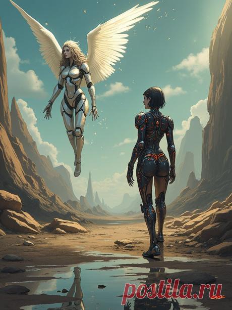 Встреча Киборга-Ведьмы с Ангелом в Пост-апокалипсисе. flux - Flux.1 примеры промтов - Форум ИИ о нейросетях - Yes Ai