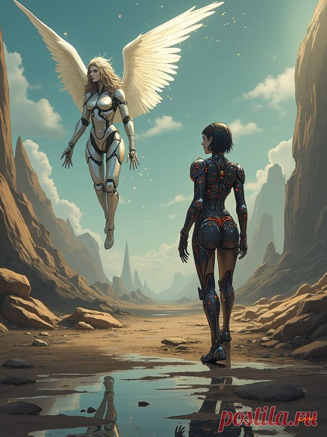 Встреча Киборга-Ведьмы с Ангелом в Пост-апокалипсисе. flux - Flux.1 примеры промтов - Форум ИИ о нейросетях - Yes Ai