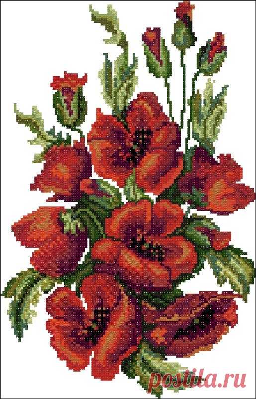 Вышивка крестом Маки+СХЕМА. Kreuz-Stich-Mohnblumen |