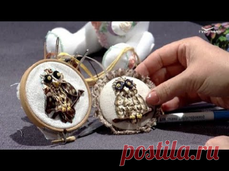 Вышиваем лентами сову. Ручная работа