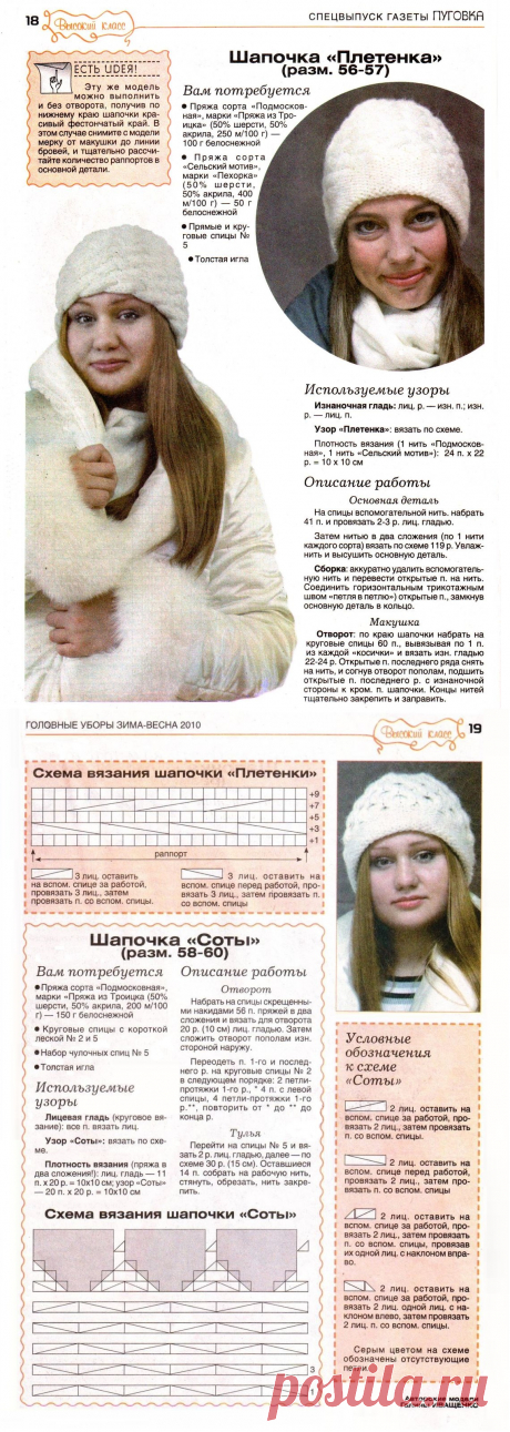 Вязаная шапочка &quot;Плетенка&quot;. Вязаная шапочка &quot;Соты&quot;