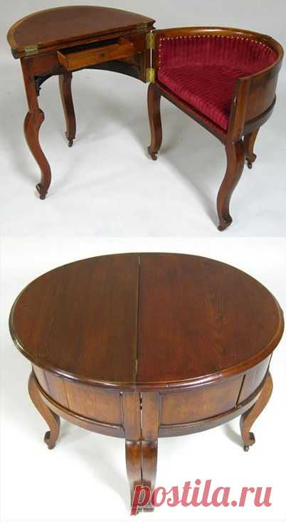 An ingenious Victorian Metamorphic Combination Table, Desk, and Chair (shown open and closed) was made of oak around the 1850s, after a design by S…