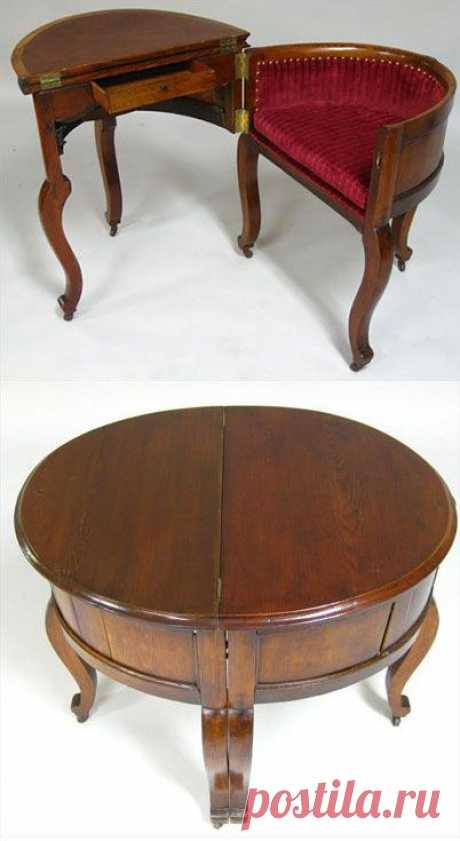 An ingenious Victorian Metamorphic Combination Table, Desk, and Chair (shown open and closed) was made of oak around the 1850s, after a design by S…