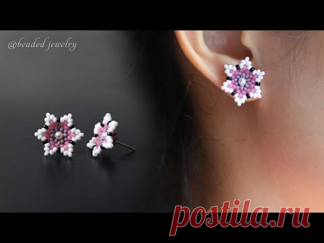 Cherry blossom серьги-гвоздики. Как сделать украшения из бисера. Учебник по бисероплетению
