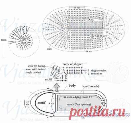 Домашние тапочки крючком