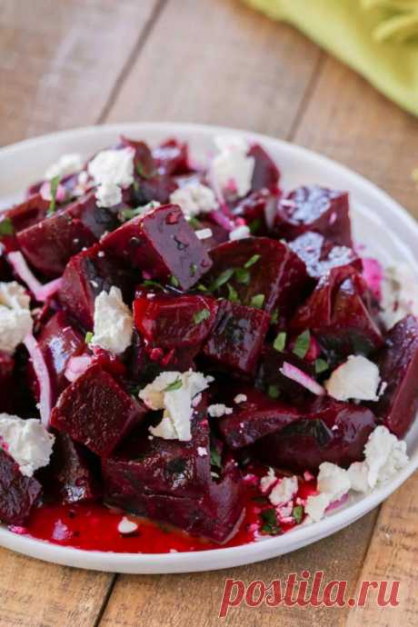 Beet Salad with Goat Cheese - Cooking Made Healthy Roasted Beet Salad with Goat Cheese and a delicious yet easy lemon vinaigrette with sliced red onions and salty feta cheese.