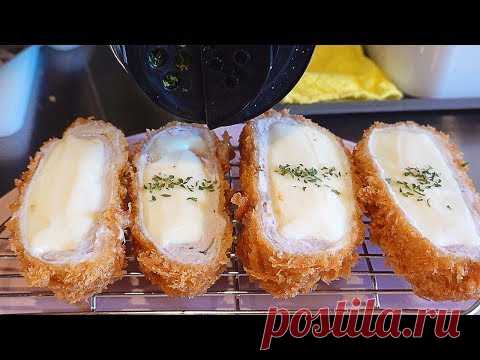 полный сыра! свиная котлета с сыром - корейская уличная еда
