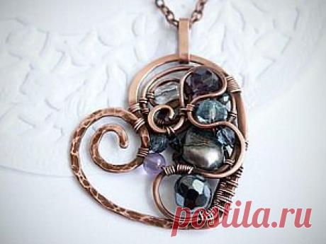 Медный кулон "Сердце" в технике wire wrap - Ярмарка Мастеров - ручная работа, handmade