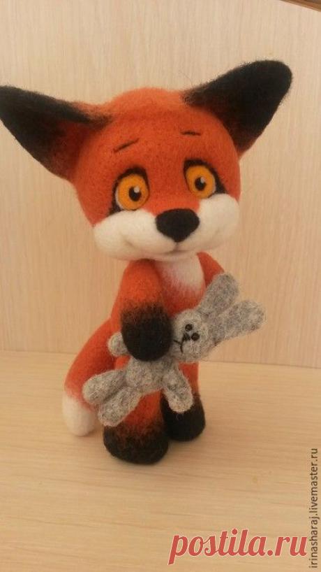 Купить лисенок Вук - рыжий, лисенок, валяный лисенок, лисенок из шерсти, лиса, игрушка из шерсти