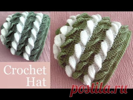 Tejer a Crochet patron de ganchillo de trenzas con forma de hojas para gorro tejido