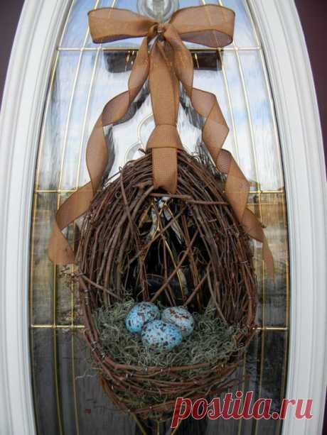 Spring Wreath Easter Wreath Grapevine Door Wreath Basket Decor...&quot;Blue Eggs&quot;