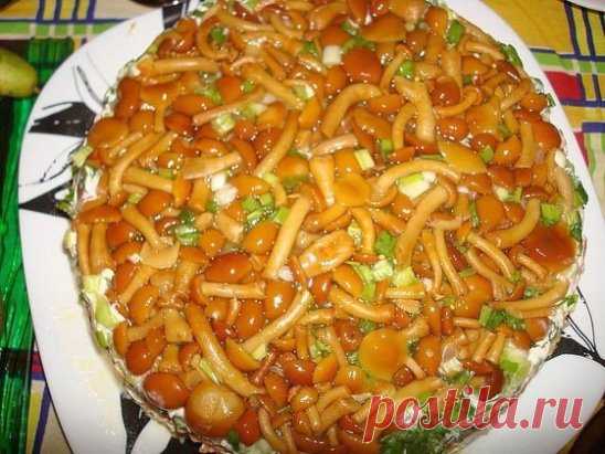 Салат с маринованными опятами
Ингредиенты:
●маринованные опята 450 гр.
●картофель 2 шт.
●морковь 2 шт.
●ветчина 300 гр.
●яйцо 3 шт.
●огурцы маринованные
●майонез
Приготовление:
Яйца, картофель и морковь сварить,остудить,почистить и натереть на крупной тёрке.Ветчину нарезать тонкой соломкой.Огурчики мелко нарезать.Салатик выкладываем слоями в высокую миску.На дно миски выложить опята,затем картофель и смазать майонезом.Затем слой ветчины и смазать майонезом.Слой моркови подсолить.Затем слой