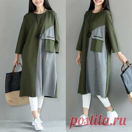 Loose Splicing Women Cotton Casual Dress – Buykud