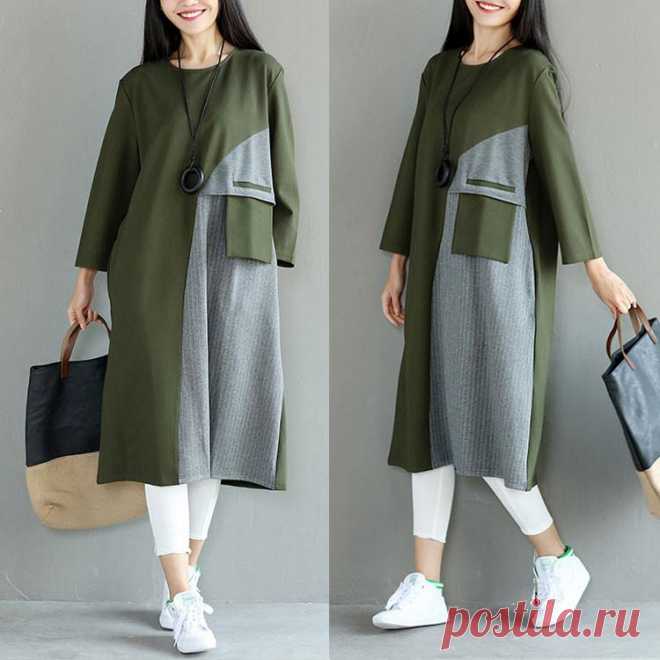 Loose Splicing Women Cotton Casual Dress – Buykud