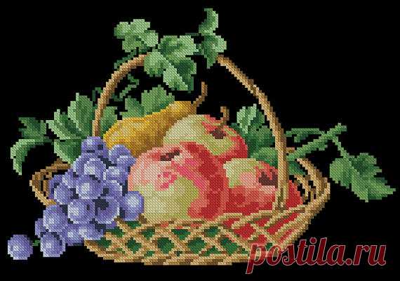 Basket with fruits vintage cross stitch pattern Digital