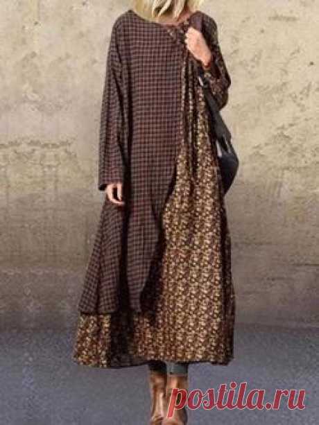 Print Round Neck Long Sleeve Floral A-Line Dress – see-the-dress